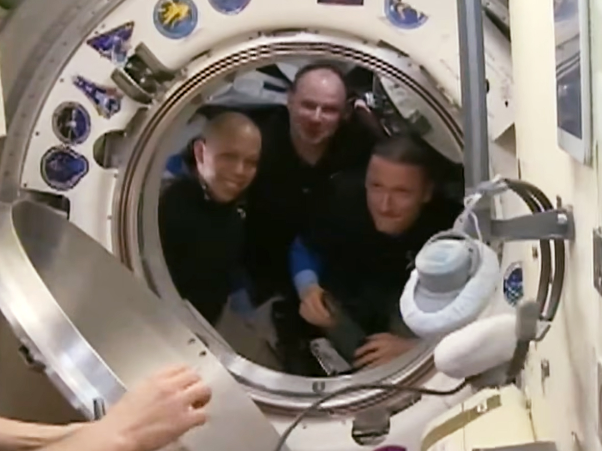 Expedition 74 Crewmates Board Soyuz and Close Hatch for Departure
